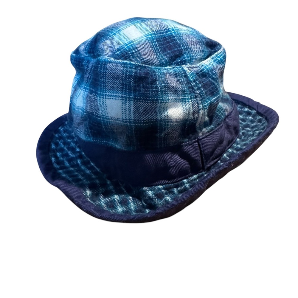 Baby Gap VTG 90s Blue‎ Plaid Cotton Bucket Hat XS/S Navy Trim Flannel Style